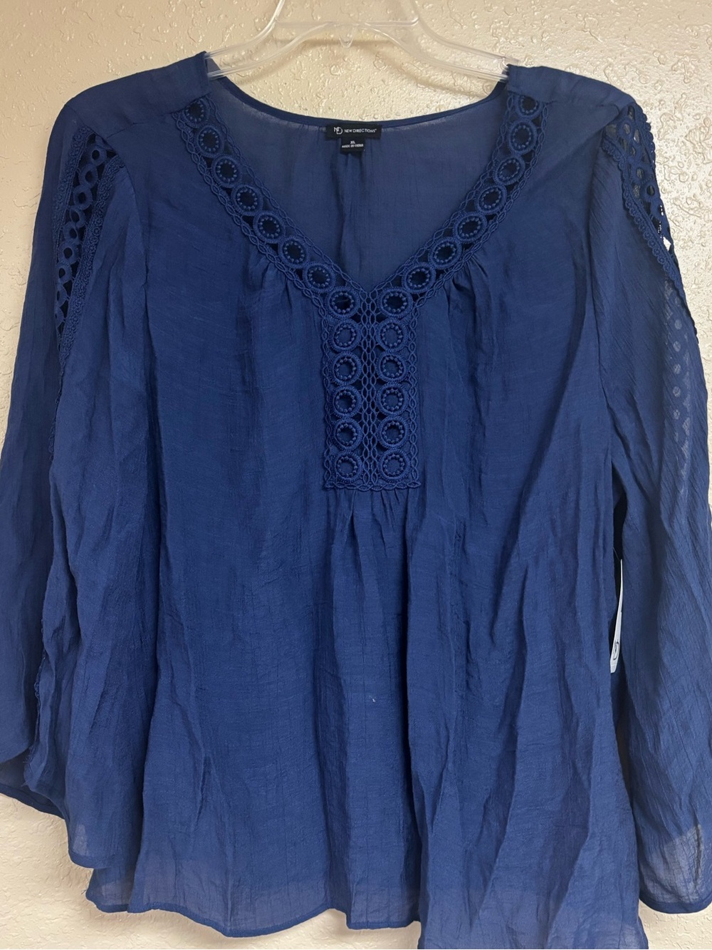 Chico's Royal Blue Crochet-Trim Peasant Blouse